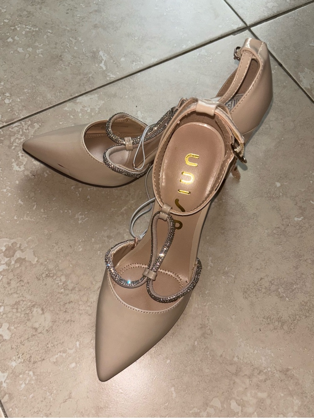 Unisa Beige Rhinestone Heels Pointed toe